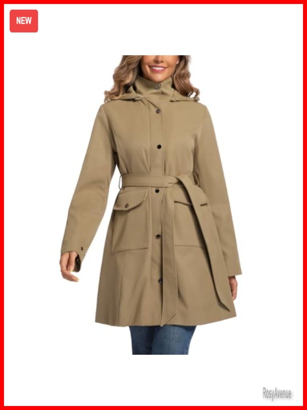 Water Resistant Trench Coat with Detachable Hood and Belt